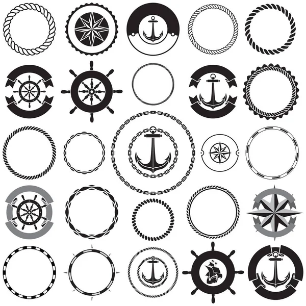 Collection de cadres de frontières nautiques. Idéal pour les étiquettes vintage décoratives . — Image vectorielle