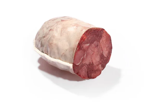Black headcheese on a white background. Traditional sausage. — Stock Photo, Image