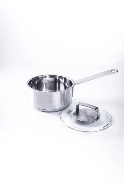 Pot stainless steel saucepan on a white background. — Stock Photo, Image