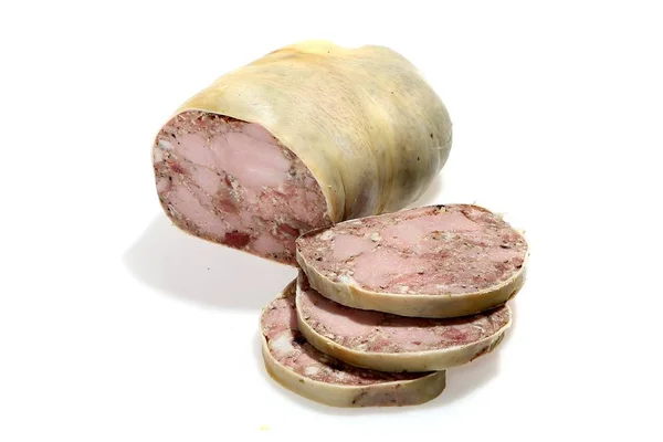 Headcheese på vit botten. Traditionell korv. — Stockfoto