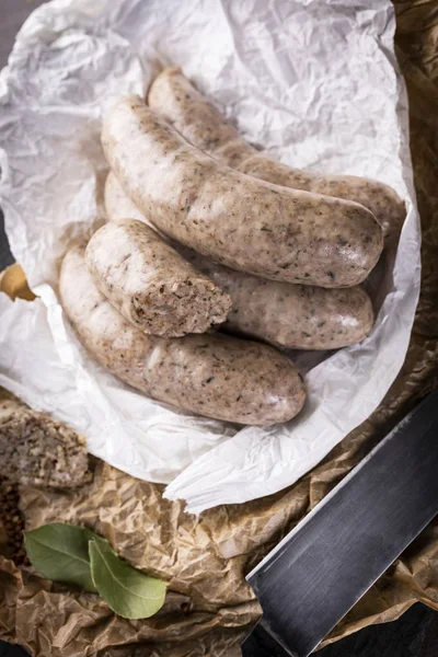 White pudding. Traditional cuisine. Thin rings of white sausage — Stock Photo, Image