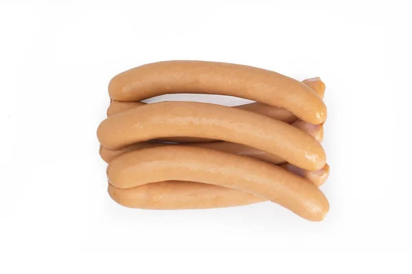 Thin sausage on a white background. Food product. — Stock Photo, Image