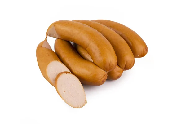 Steamed sausage on a white background. Food product — Stock Photo, Image