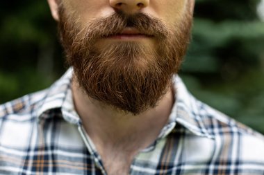 Klasik erkek güzeli. Hipster, modaya uygun, önden bakan, sakallı. Gözlüklü, sakallı ve bıyıklı genç bir adam. Kahverengi saçlı, favorili, yakın plan. Kalın erkek yüz kılları.