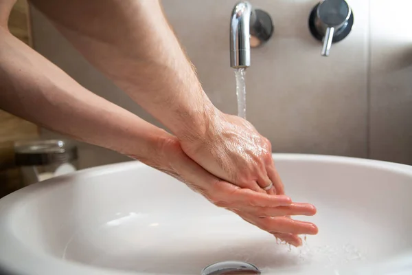 Lavarse Las Manos Con Jabón Elegante Lavabo Procedimiento Adecuado Limpieza — Foto de Stock