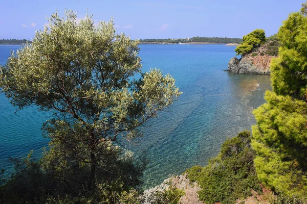 Błękitna Laguna Półwyspie Kassandra Grecji — Zdjęcie stockowe