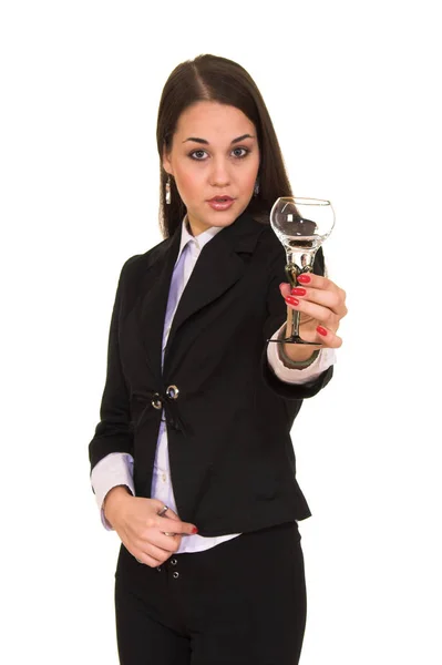 Młoda piękna kobieta biznesu trzyma szkło — Zdjęcie stockowe