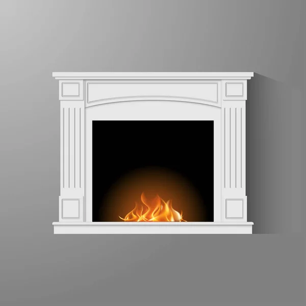 Kandalló Klasszikus Stílusú Természetes Tűz Nappaliban Belső Elem Vektoros Illusztráció — Stock Vector