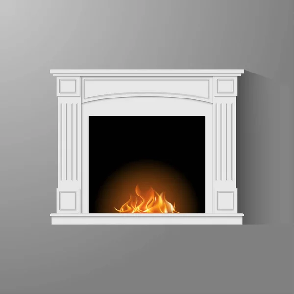 Camino Con Fuoco Naturale Stile Classico Elemento Dell Interno Del — Vettoriale Stock