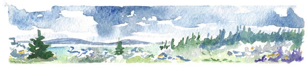 Panorama Montagne Dessiné Main Avec Aquarelle Paysage Paisible — Photo