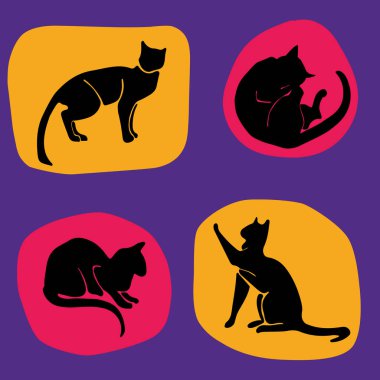 El Çizilmiş Vektör Kedi Siluet iseni