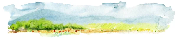 Hand drawn panoramic european landscape watercolor background. — Stock Photo, Image