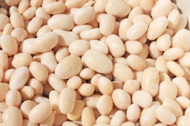 Büyük beyaz böbrek fasulyesi beyaz arka plan üzerinde izole. Üst te. Düz yatıyordu.