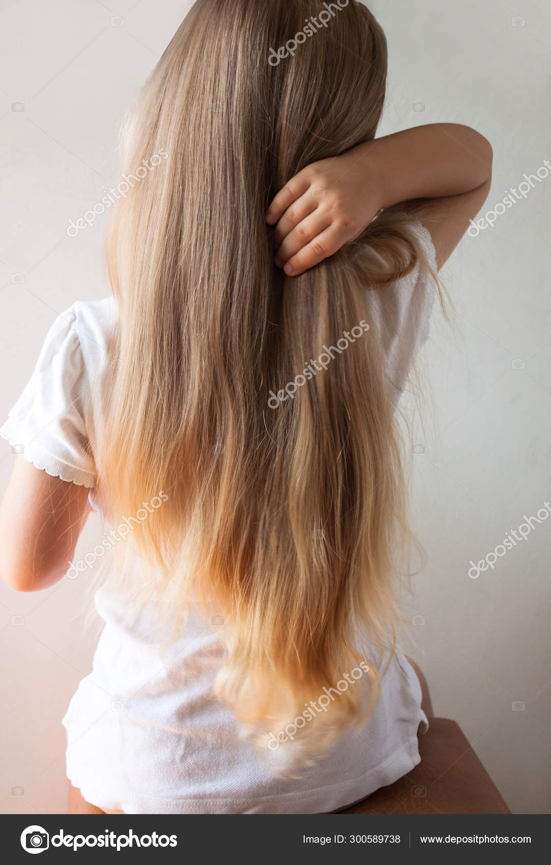 Cute Girl With Long Blond Hair Back View Of Little Girlie