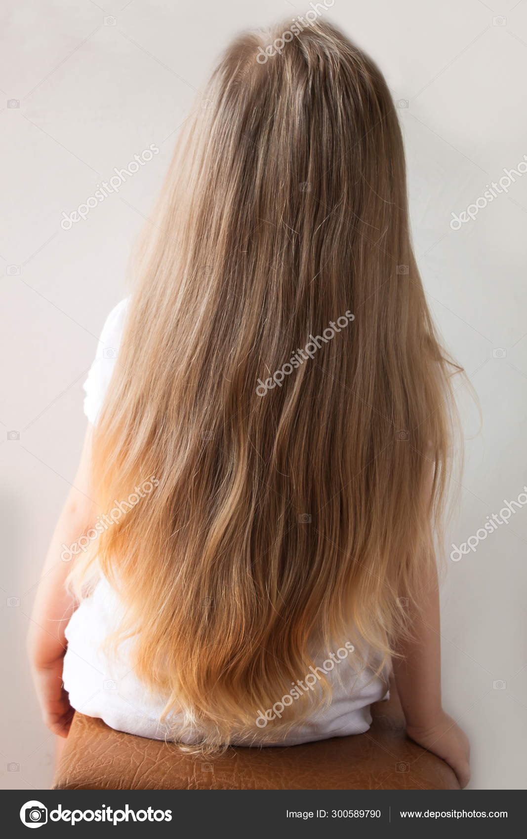 Cute Girl With Long Blond Hair Back View Of Little Girlie