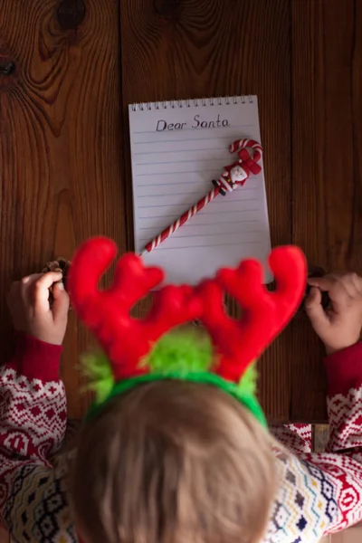 Dear Santa letter, Christmas card. Childhood dreams about gifts. New year concept.