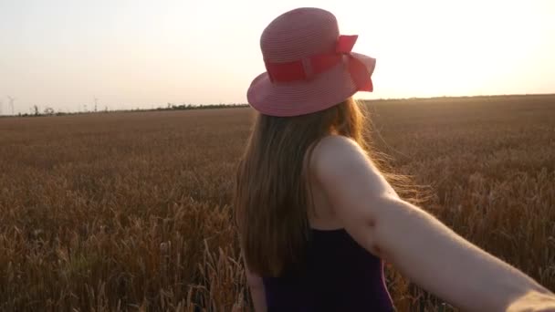 Suivez Moi Pov Jolie Femme Chapeau Paille Rouge Marchant Dans — Video