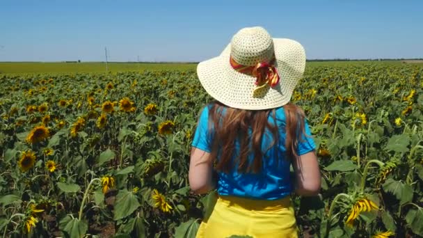 Adorable Jeune Fille Dans Chapeau Paille Jupe Jaune Shirt Bleu — Video