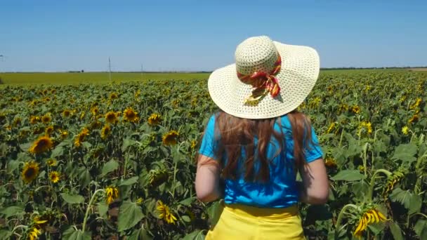 Adorable Jeune Fille Dans Chapeau Paille Jupe Jaune Shirt Bleu — Video