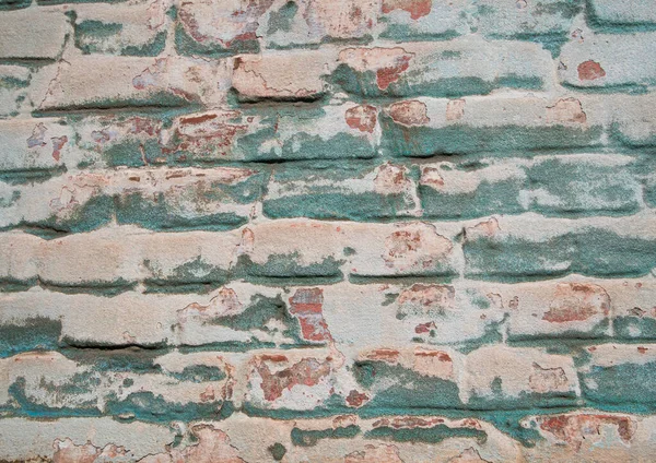 Old Blue Plaster Red Brick Wall Texture Retro Putty Building — Stock Photo, Image