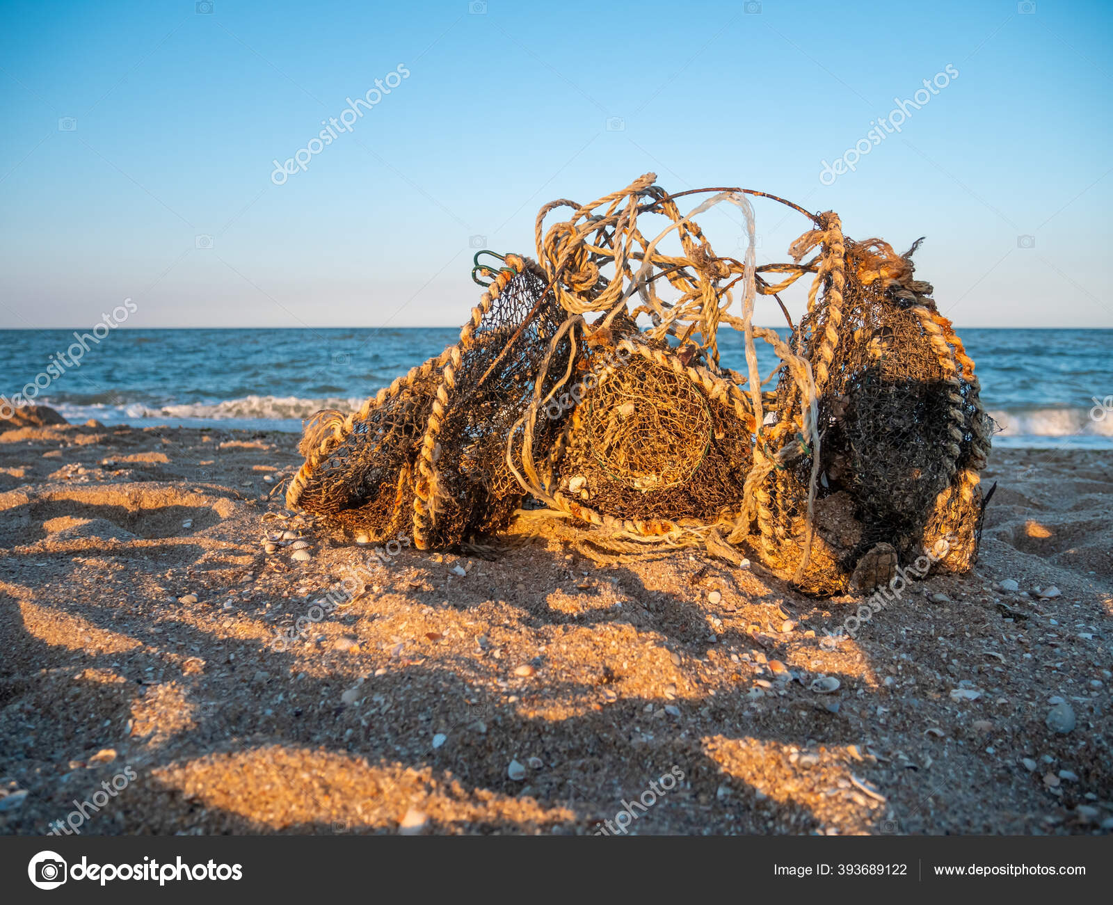 Old Used Dirty Fishing Nets Rusty Wire Garbage Dumped Sea — Stock Photo ©  Kawaiis #393689122