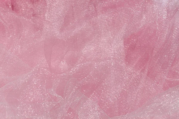 Pink Tulle Fabric Texture Top View Coral Background Fashion Color — Stock Photo, Image