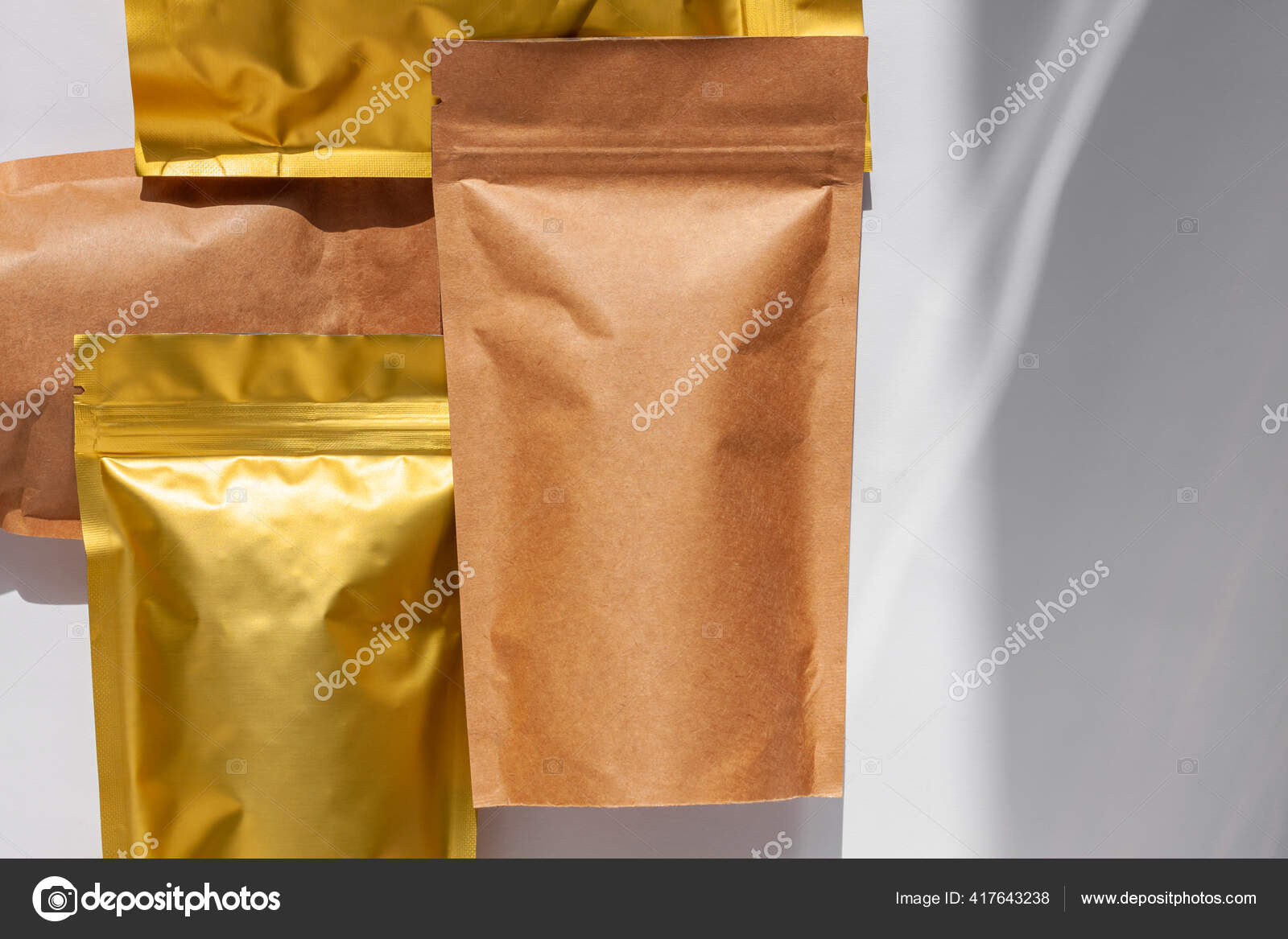 Download Brown Kraft Paper Pouch Bags Coffee Beans Top View Shadow Stock Photo Image By C Kawaii Kava Chay Gmail Com 417643238