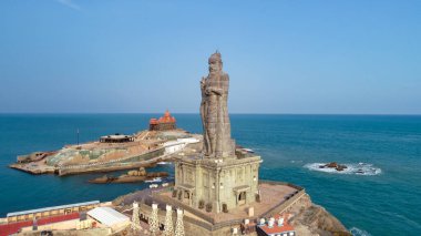 Vivekananda Rock Memorial and Thiruvalluvar Statue Aerial View in Kanyakumari, India clipart