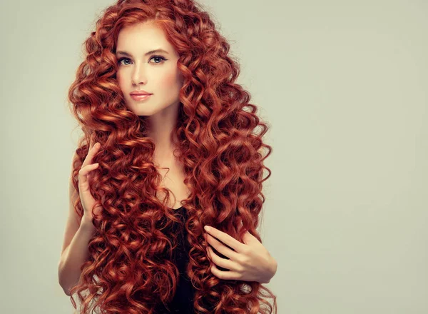 Beautiful Model Girl Red Curly Hair Young Woman Short Wavy — Stock Photo, Image