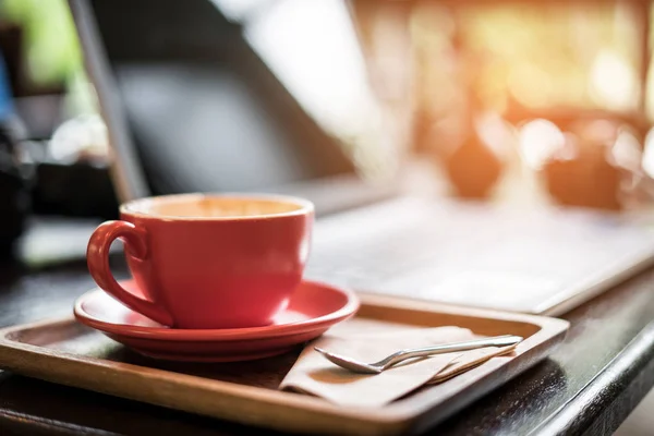 Káva Latte Stůl Kavárně Obchod Přestávka Kávu Relaxační Koncepce — Stock fotografie