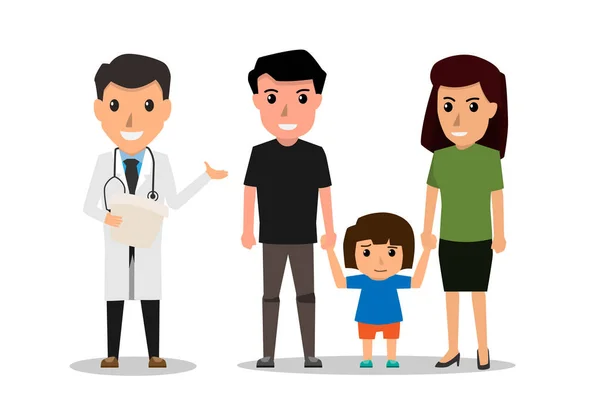 Famille Pour Voir Docteur Hôpital Infirmerie Clinique Caractère Médecin Professionnel — Image vectorielle