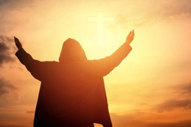 İnsan elinin hurma ibadet kadar açın. Eucharist terapi korusun Tanrı o