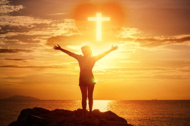 İnsan elinin hurma ibadet kadar açın. Eucharist terapi korusun Tanrı o