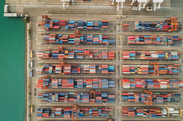Aerial view container ship to sea port loading container for imp — Stock Photo, Image