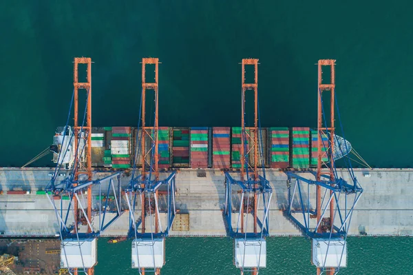 Aerial view sea port Container cargo loading ship in import expo — Stock Photo, Image