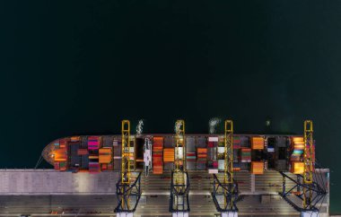 Hava görünümü deniz limanı ithalat Expo konteyner kargo yükleme gemisi