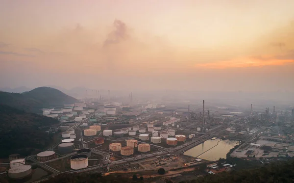 Aerial view or top view night light oil terminal is industrial f — Stock Photo, Image