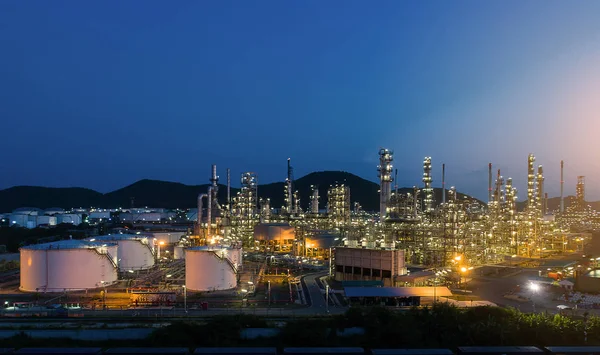Aerial view or top view night light oil terminal is industrial f — Stock Photo, Image