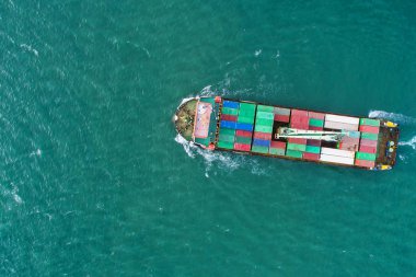 Imp için deniz limanı yükleme konteyner havadan görünümü konteyner gemi