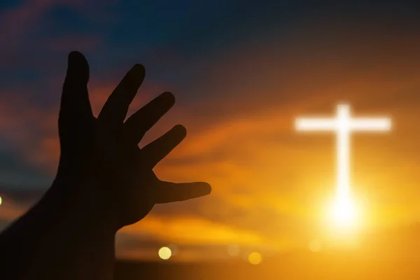 Mãos humanas abrem palma acima adoração. Eucaristia Terapia Deus abençoado Ele — Fotografia de Stock