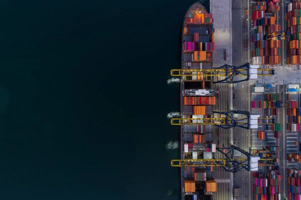 Aerial view container ship to sea port loading container for imp — Stock Photo, Image