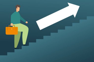 Yükseliyor. Kariyer gelişimi. Merdivenlerden yükselen işadamı.