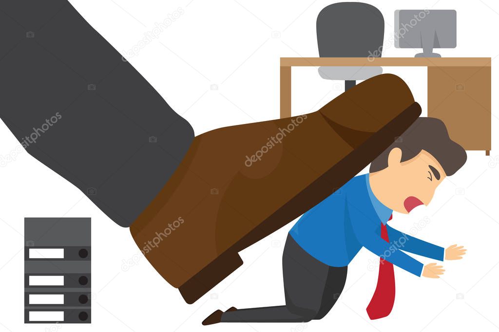 Oppressed by the boss with businessman under a big shoe in offic