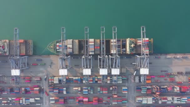 Vue Aérienne Port Conteneur Cargo Navire Chargement Dans Import Export — Video
