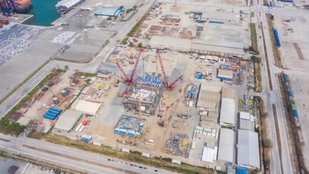 Aerial View Hyperlapse Timelapse Construction Building Crane Large Construction Site — Stock Video