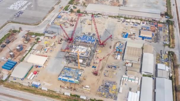 Vista Aérea Hyperlapse Timelapse Edifício Construção Guindaste Grande Canteiro Obras — Vídeo de Stock