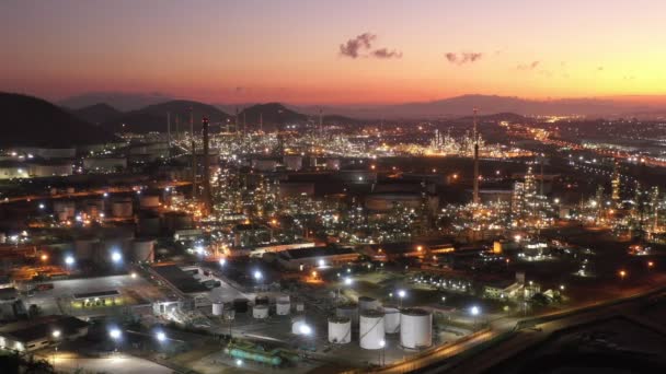 Terminal Aceite Ligero Nocturno Visión Aérea Una Instalación Industrial Para — Vídeos de Stock