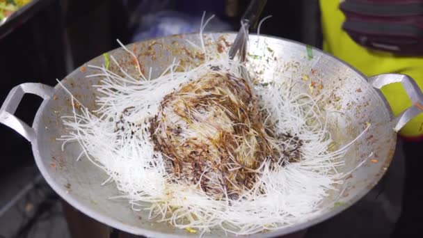 Filmato Rotolo Pad Thai Preferito Famoso Asiatico Thai Street Fast — Video Stock