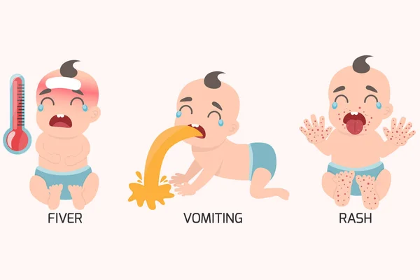 Enfants Atteints Fièvre Aphteuse Maladie Main Pied Bouche Infographies Avec — Image vectorielle