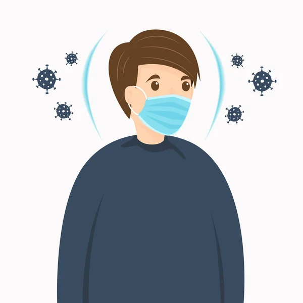 Jovem Que Usa Máscara Médica Protege Coronavírus Doença Covid Pandemia —  Vetores de Stock